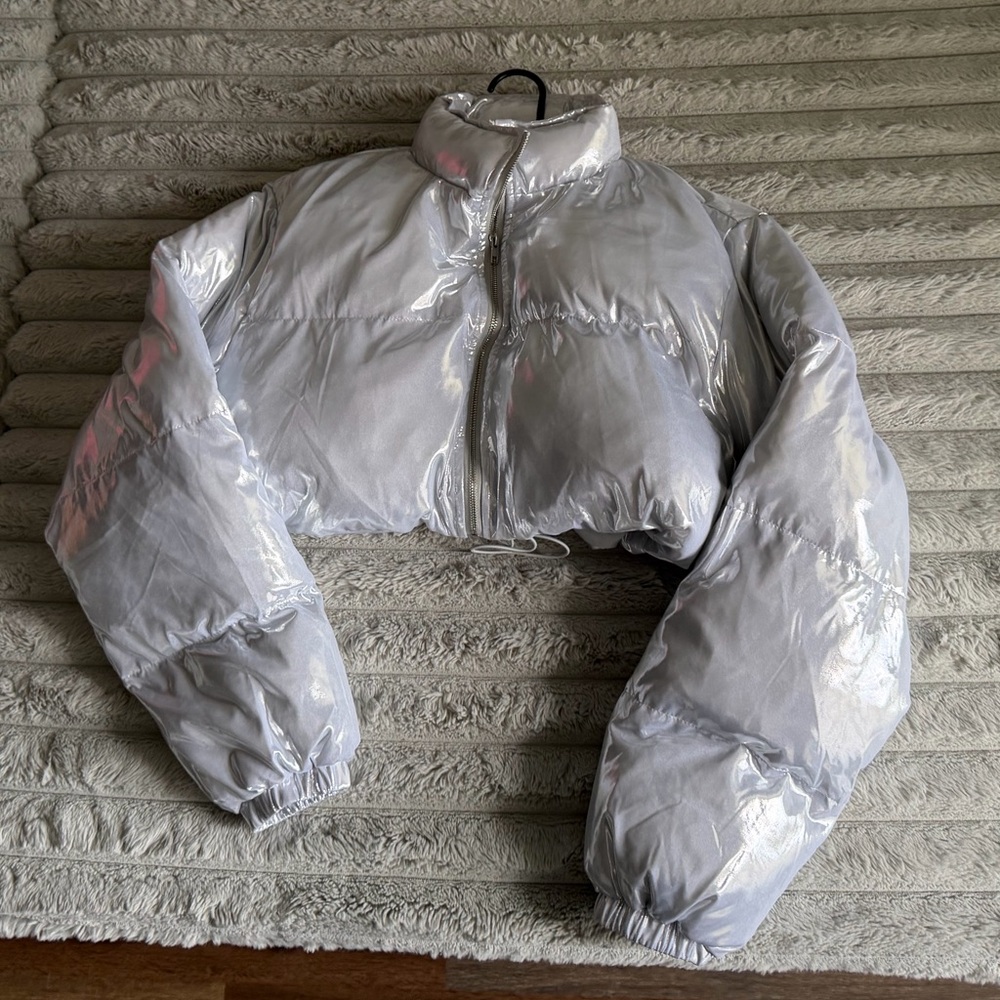 Women’s Silver Super Cropped Puffer Jacket